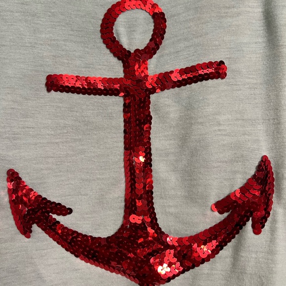 dELiA*s Red Sequin Anchor with Navy Stripes on White Summer Top - Picture 2 of 4